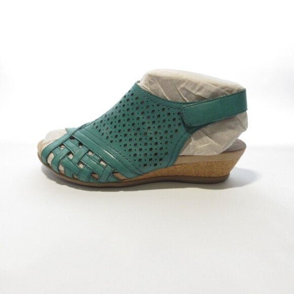 Earth Leather Perforated Wedge Sandals- Pisa Galli Teal Green 7.5 Med NIB - Picture 3 of 6